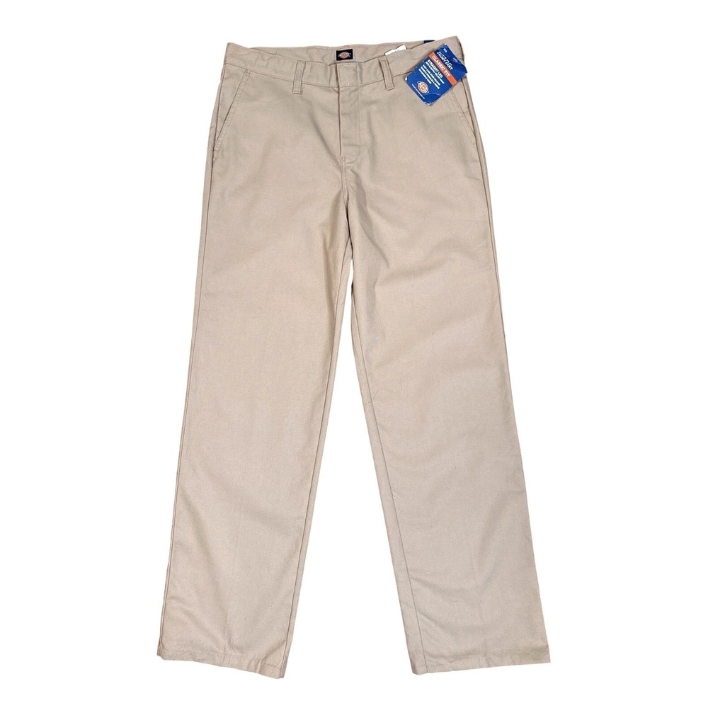 DICKIES Boys Khaki Flat‎ Front Straight Leg Pants Adjustable Waist Size 18H NWT - Picture 2 of 14